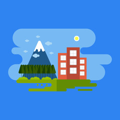 Background mountain and city modern flat design vector