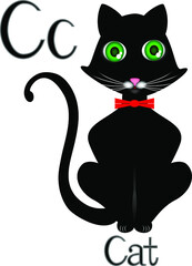 Illustration for teaching children the English alphabet with cartoon cat. The letter C.