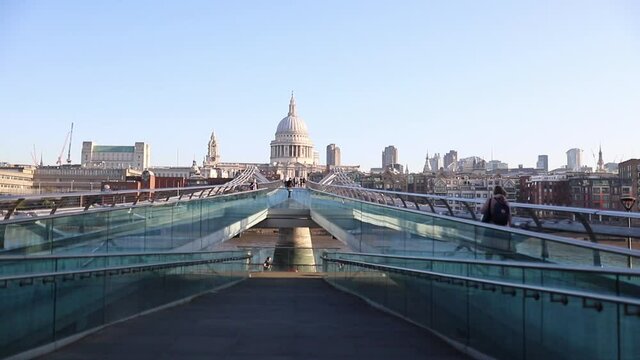 The Millennium Bridge Ramp with the Saint Paul Cathedral as Background