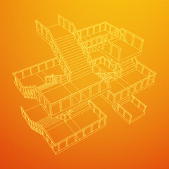 Wireframe stairs, interior staircases steps with railing