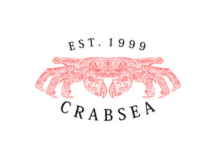 Fototapeta premium crab vintage hand drawn logo icon vector template
