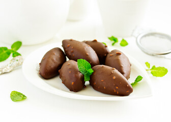Homemade curd snacks with chocolate .. Selective focus.