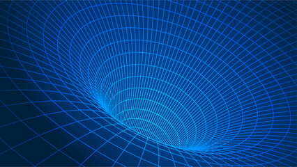 3D Wireframe tunnel. Perspective grid background. Vector illustration.