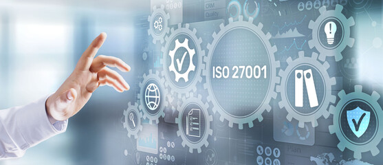 Iso 27001 Standard Quality Certification Assurance Standardisation. Business technology concept.