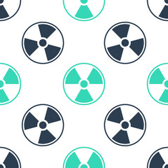 Green Radioactive icon isolated seamless pattern on white background. Radioactive toxic symbol. Radiation Hazard sign. Vector.