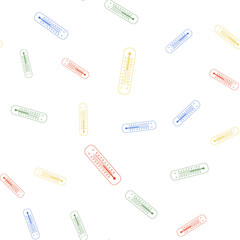 Color Celsius and fahrenheit meteorology thermometers measuring icon isolated seamless pattern on white background. Thermometer equipment showing hot or cold weather. Vector.