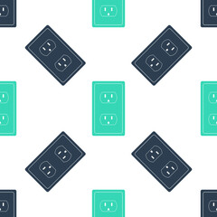 Green Electrical outlet in the USA icon isolated seamless pattern on white background. Power socket. Vector.
