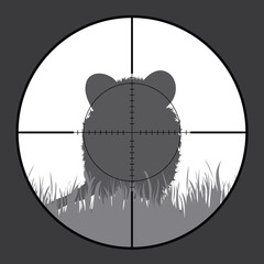 Vector silhouette of rodent in rifle sight while hunting. The hunter watches his victim.