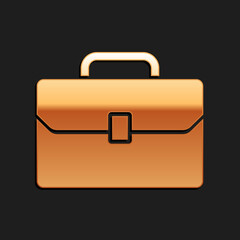 Gold Briefcase icon isolated on black background. Business case sign. Business portfolio. Long shadow style. Vector.