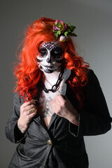 Zombie girl. Stodio portrait of female model with Halloween makeup. Halloween conception
