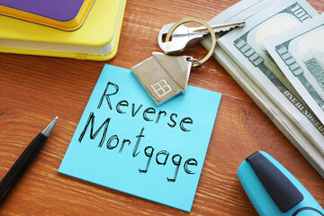 Reverse mortgage is shown on the business photo using the text