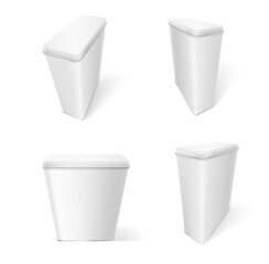 Set of metal food containers mockup. 3d boxes for products storage with cover up