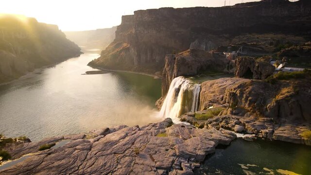 Aerial shot of the beautiful Shoshone Falls on the Snake River in Twin Falls Idaho