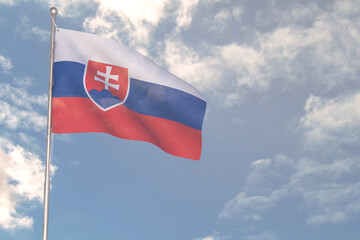 3d rendering of National Flag concept. Flag of Slovakia waving in wind. Blue cloudy sky on background. 