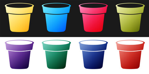 Set Flower pot icon isolated on black and white background. Vector.