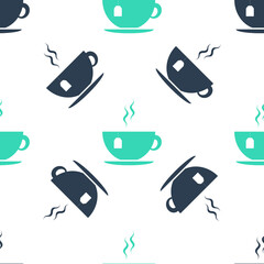 Green Cup with tea bag icon isolated seamless pattern on white background. Vector.