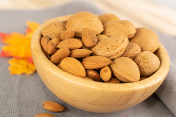 Heap of Raw Almonds on Rustic Background Closeup