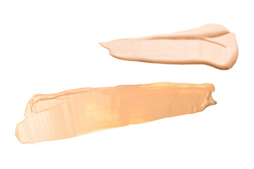 Liquid foundation swatch isolated on white background. Close Up of makeup cream sample.