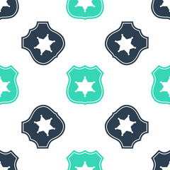 Green Police badge icon isolated seamless pattern on white background. Sheriff badge sign. Vector.