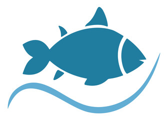 Blue fish logo for fish food products and also for fishing products.