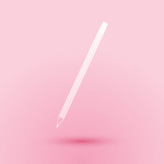 Paper cut Pencil with eraser icon isolated on pink background. Education sign. Drawing and educational tools. School office symbol. Paper art style. Vector.