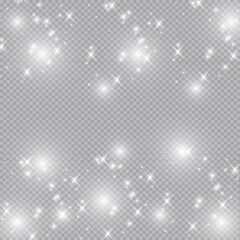 Glow light effect. Vector illustration. Christmas flash dust. White sparks and glitter special light effect. Vector sparkles on transparent background. Sparkling magic dust particles