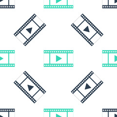 Green Play Video icon isolated seamless pattern on white background. Film strip with play sign. Vector.