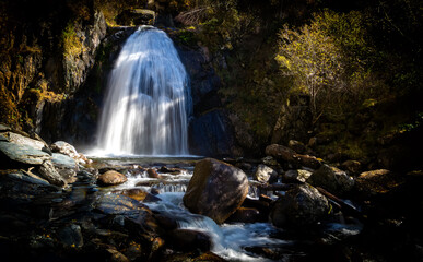Korbu waterfall on lake Teletskoye, Russia, Altai