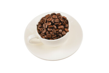Cup of coffee and coffee beans.