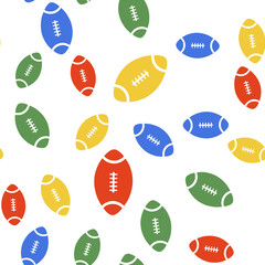 Color American Football ball icon isolated seamless pattern on white background. Vector.