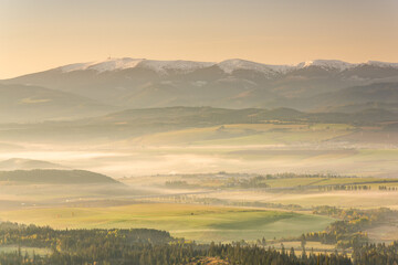Beautiful Landscape View Over Pasture and Hills at Slovakia High Tatra Mountains