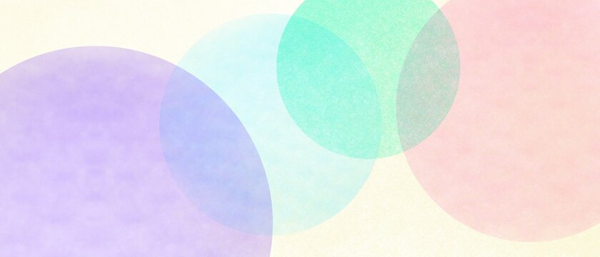 Abstract modern art background style design with circles and spots in colorful pink, blue, yellow, green, and purple on light beige or white background