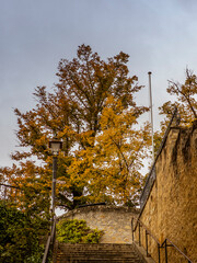 An old stone staircase in the town of Neuchatel in Switzerland in Autumn
