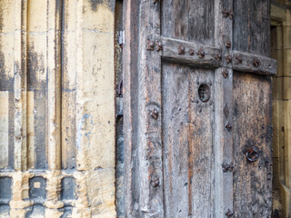 Detail of an old wooden door in Neuchatel in Switzerland