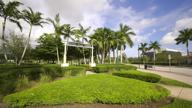 Entrance to Downtown Doral Park Miami FL 4k footage