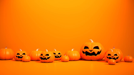 3D rendering oragne pumpin on  orange color background.minimall concept.