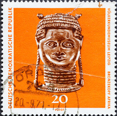 GERMANY, DDR - CIRCA 1971: a postage stamp from Germany, GDR showing an exhibition piece of an exhibit clay vessel from Mexico (6th – 8th centuries) Museum of Ethnology, Leipzig