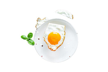 fried egg white and yolk scrambled eggs eat with forks  tasty serving size portion top view copy space for text food background rustic