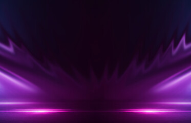 Dark abstract background with ultraviolet neon glow. Blurry neon waves. Light effect. Reflection on the asphalt. 3d illustration