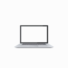 Modern laptop with empty screen over white background