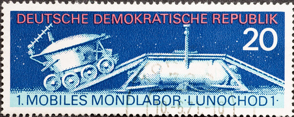 GERMANY, DDR - CIRCA 1971: a postage stamp from Germany, GDR showing the first mobile lunar...