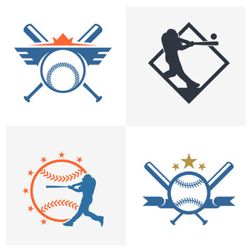 Set of Baseball emblem design vector, Baseball Logo design template, Symbol icon, Illustration