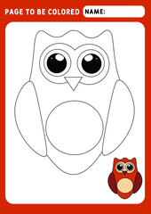 Page to be colored. Look and color. Coloring Book Animal. Funny little Owl.  Coloring Book Owl. Illustration and vector outline - A4 paper ready to print. Educational Game 
