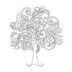 contour draving in zen style doodle tree