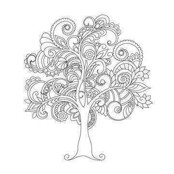 contour draving in zen style doodle tree