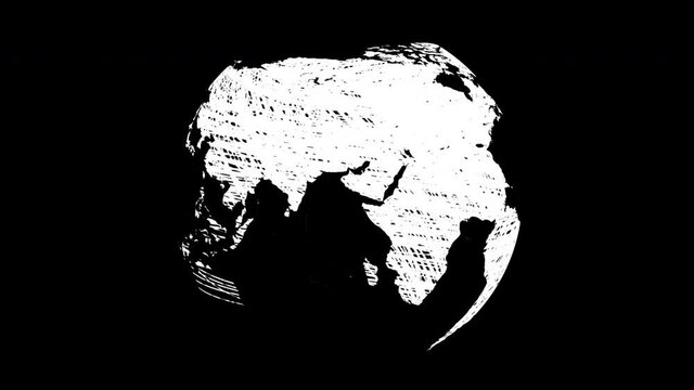 Globe Maps Sketch or Drawing Style on Black Background and Green Screen
