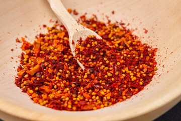 spices and herbs over dark old wood. Cooking ingredients. Food and cuisine concept.