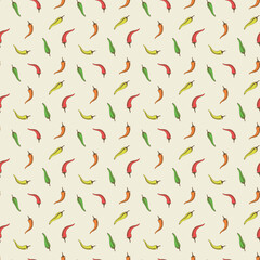 Chili peppers cartoon seamless pattern in retro style 