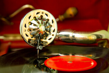 Retro record player, old gramophone