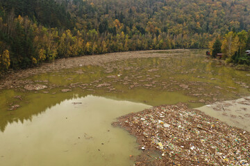 Aerial view of the polluted Ruzin reservoir in Slovakia